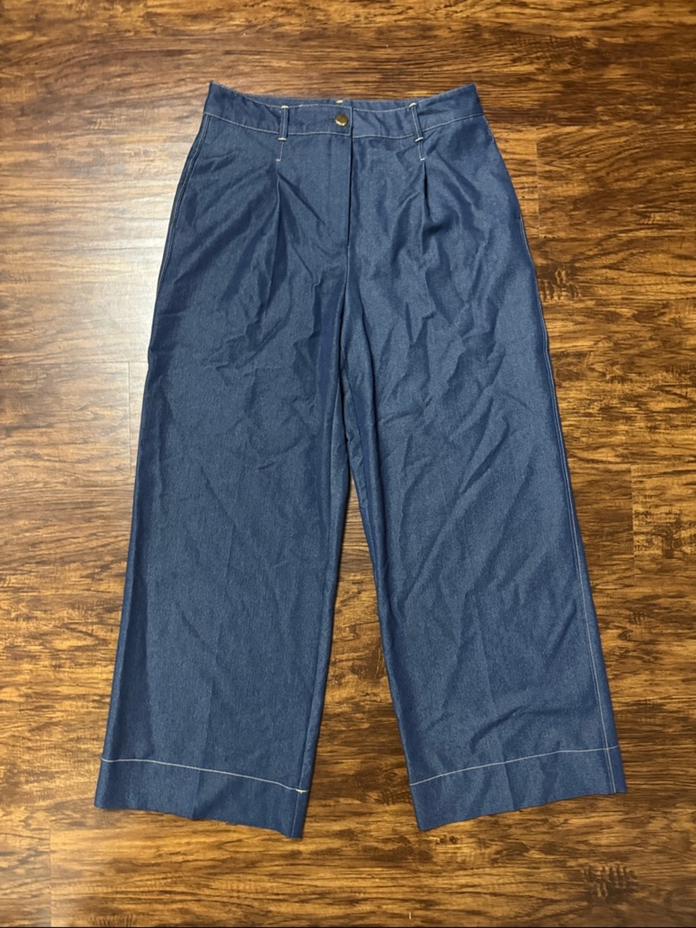 Zara Navy Contrast Stitch Wide-Leg Trousers with pickets. XL